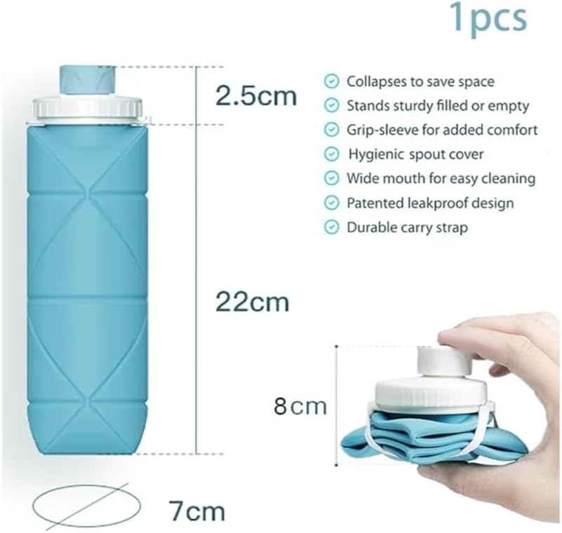 Foldable Silicone Water Bottle – 600 ml, Leak-Proof & Travel Friendly