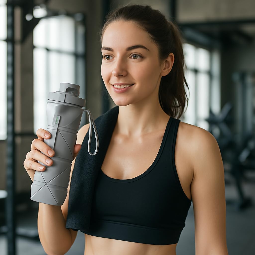 Foldable Silicone Water Bottle – 600 ml, Leak-Proof & Travel Friendly
